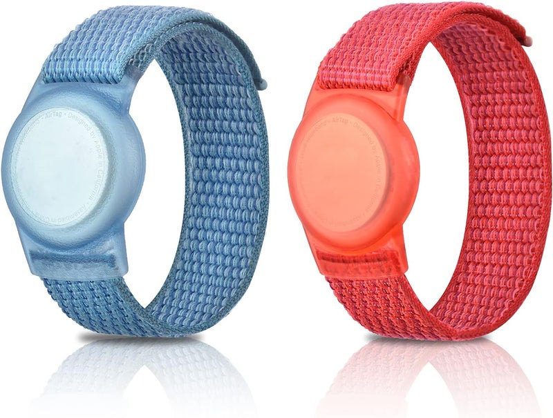 FNCOLL 2 Pack Kids Wristband for AirTag, Nylon Watch Band GPS Tracker Holder Protective Case Compatible with Apple Air Tag, Adjustable Anti-lost Bracelet for Toddler Baby Children Elders - Image 1